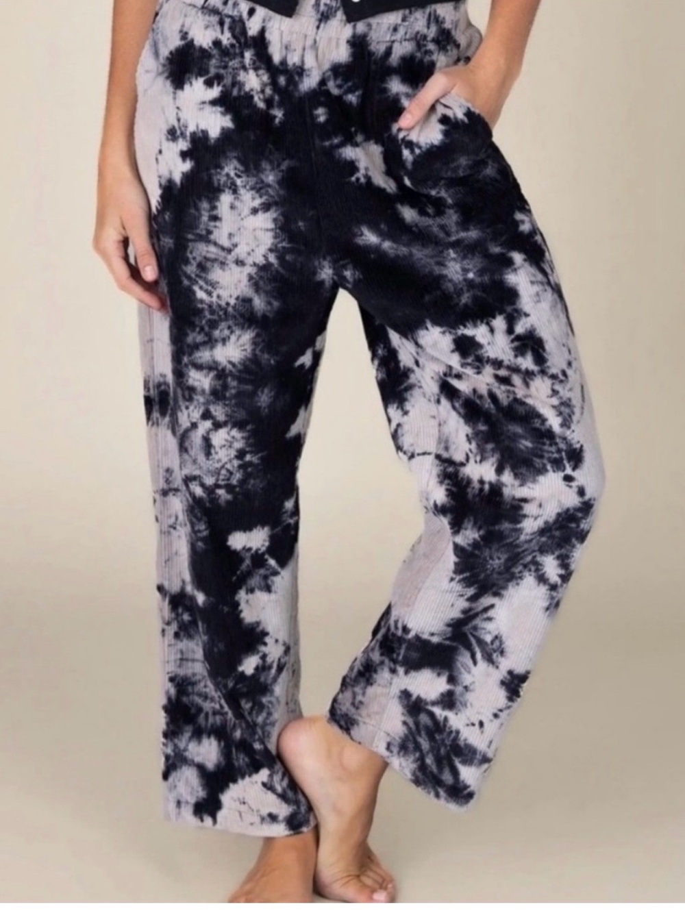 NWT Natural Life Tie-Dye Wide Leg Corduroy Pants - Black & White size Medium